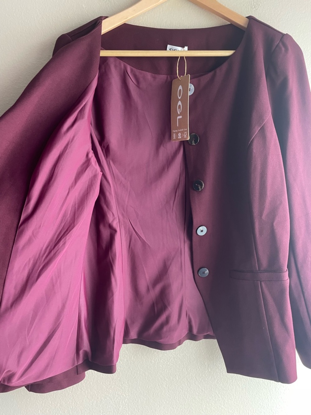 New OGL Women Burgundy Button Jacket Size Large - Picture 7 of 9